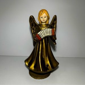 Golden Christmas Angel Holding Accordion Japan Vintage Musical Silent Night